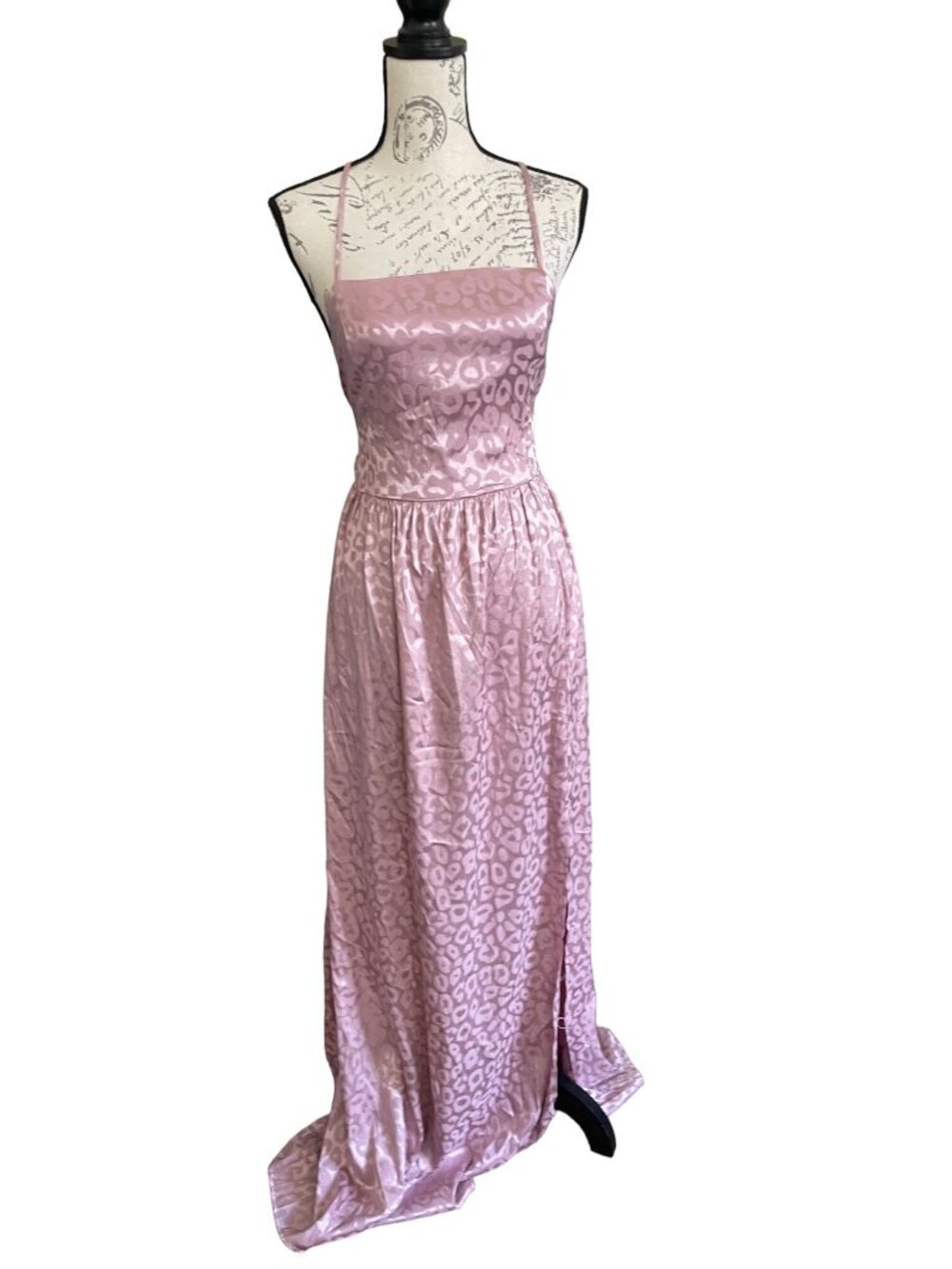 Vine & Love Dress Backless Blush Pink Maxi Length Spaghetti Strap Slit Wrap L